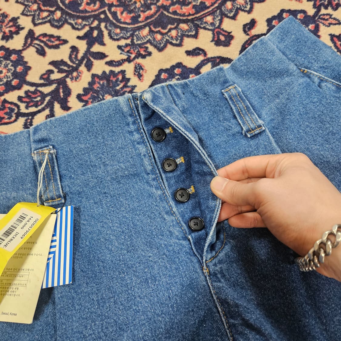 (미사용) JE MOUCHE 핀턱 데님 와이드 반바지 팬츠 L 상품이미지5