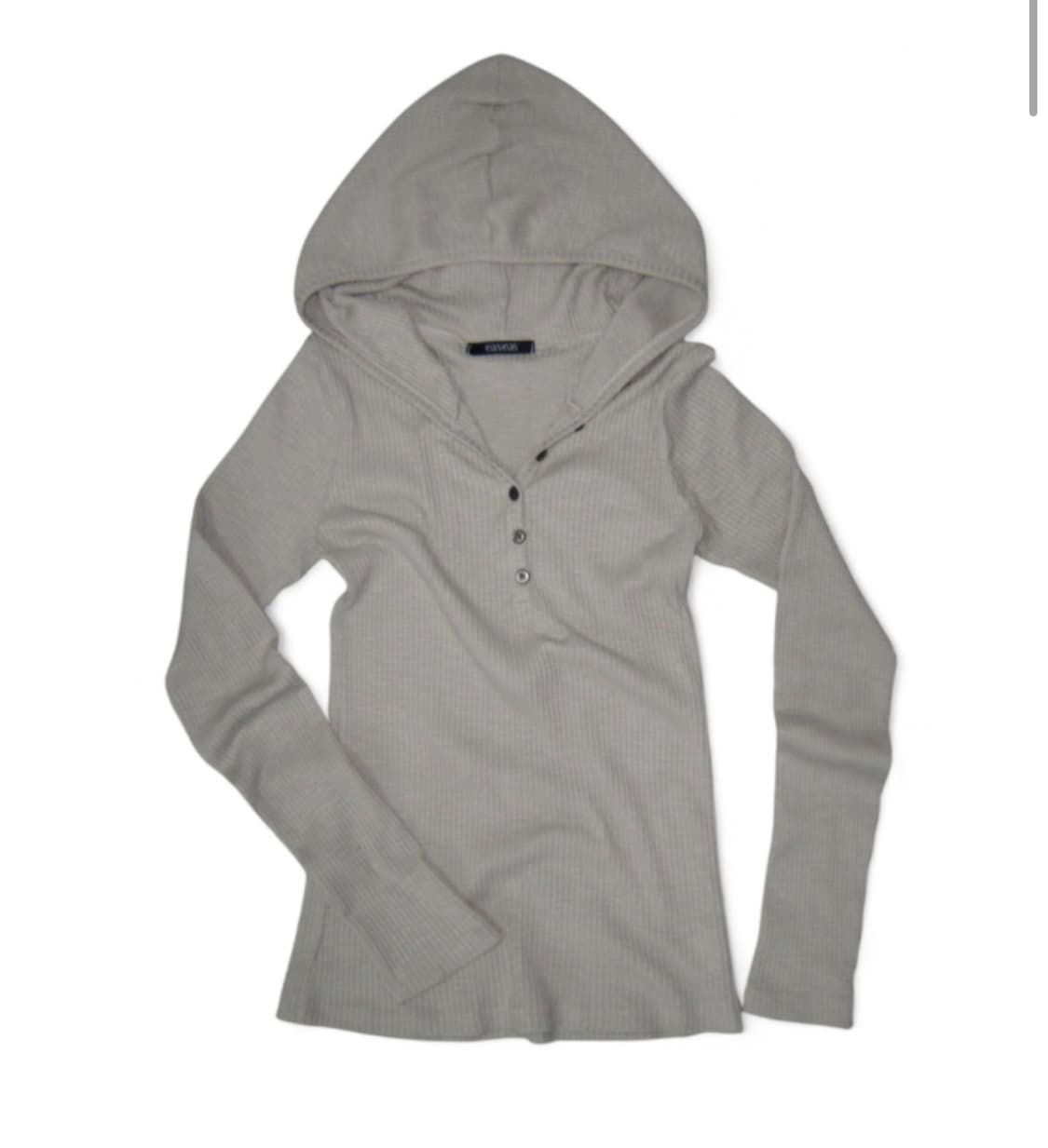 이즈이즈 rib button Hoodie 립 버튼 후디 후드티 베이지 상품이미지3