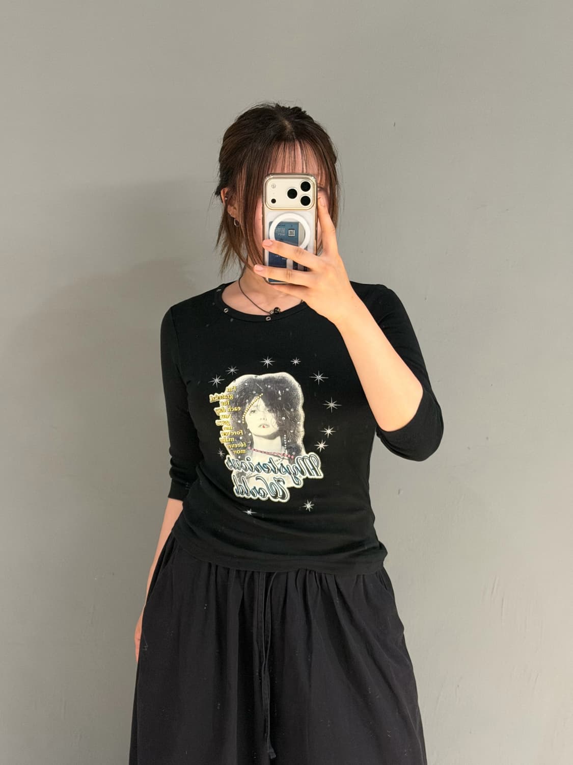 girl printing eyelet hole point top 상품이미지2
