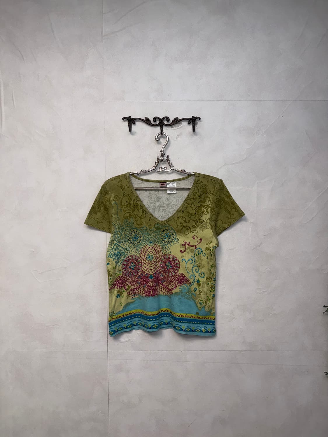Khaki tie dye oriental embroid half t 상품이미지2