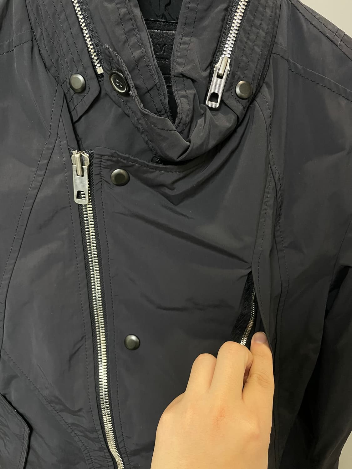 (100) Time 타임 사선 지퍼 히든후드 블루종 자켓 상품이미지3