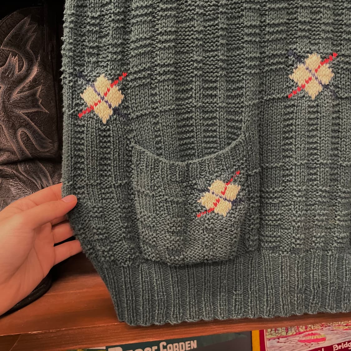 90s 폴로 랄프로렌 핸드 니트 아가일 패턴 브이넥 니트 베스트 상품이미지5