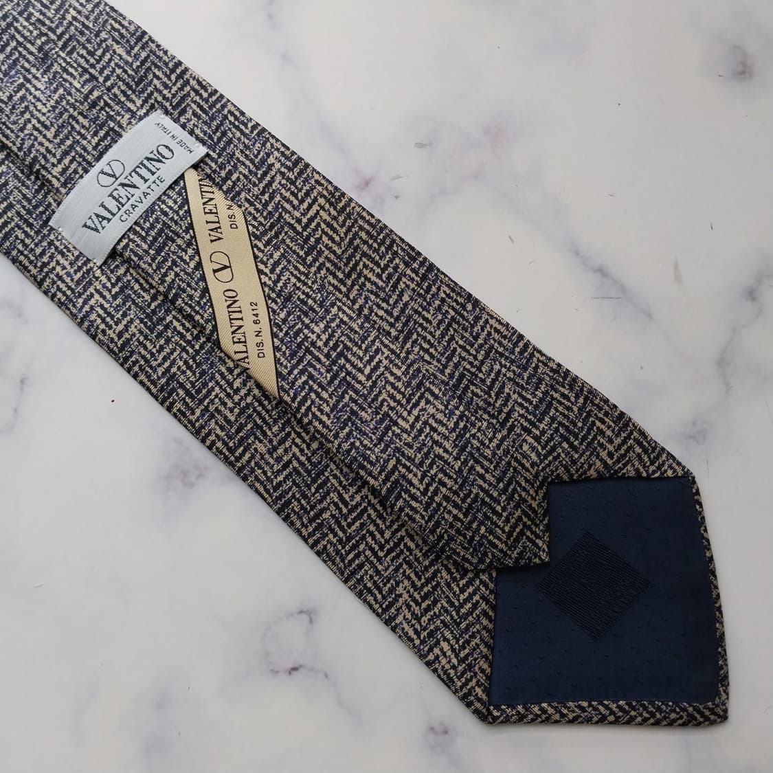 발렌티노 실크 베이지 자카드 패턴 넥타이 9.9cm A+등급 K2194 상품이미지8