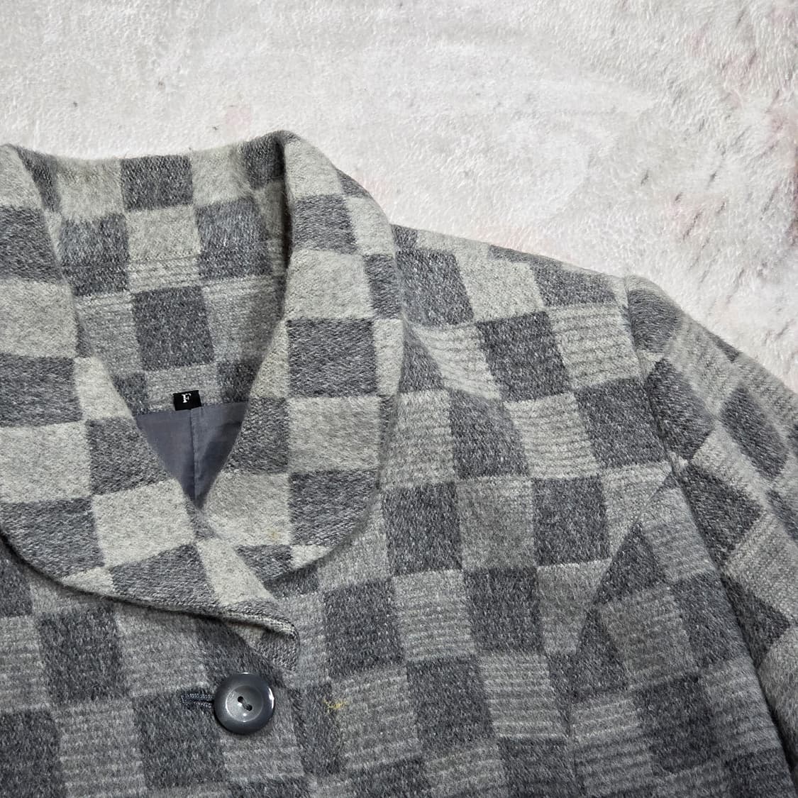 일본 빈티지 체커보드 그라데이션 앙고라 울 미디 코트 상품이미지2