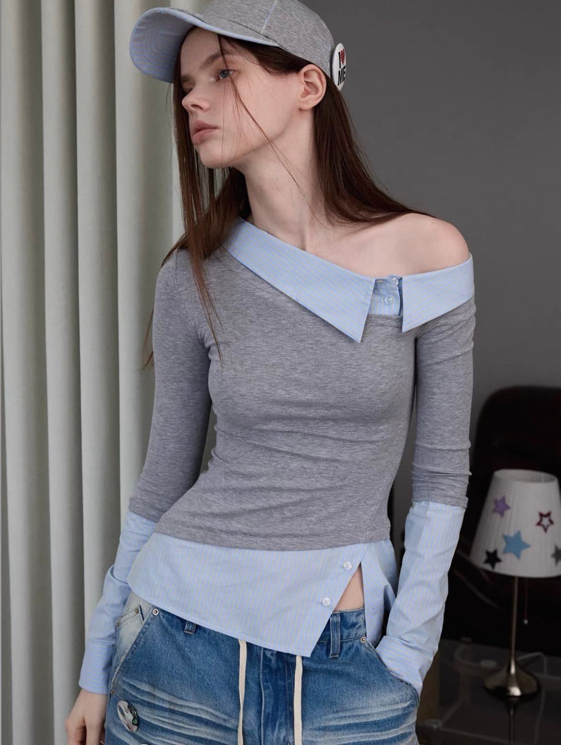 FAUX TWO PIECE OFF SHOULDER TOP 상품이미지4