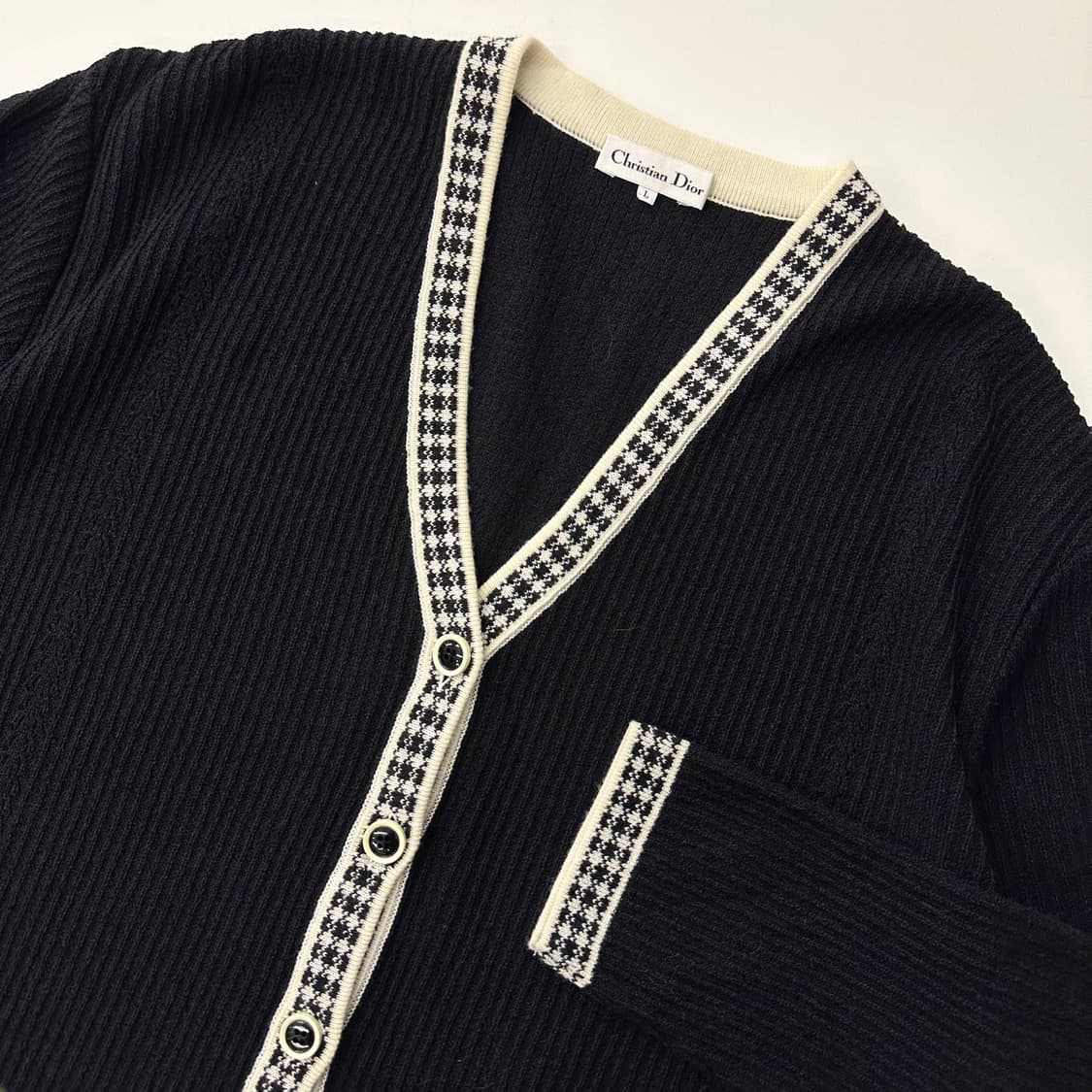 크리스찬 디올 1990‘s  블랙 배색 브이넥 가디건 상품이미지2
