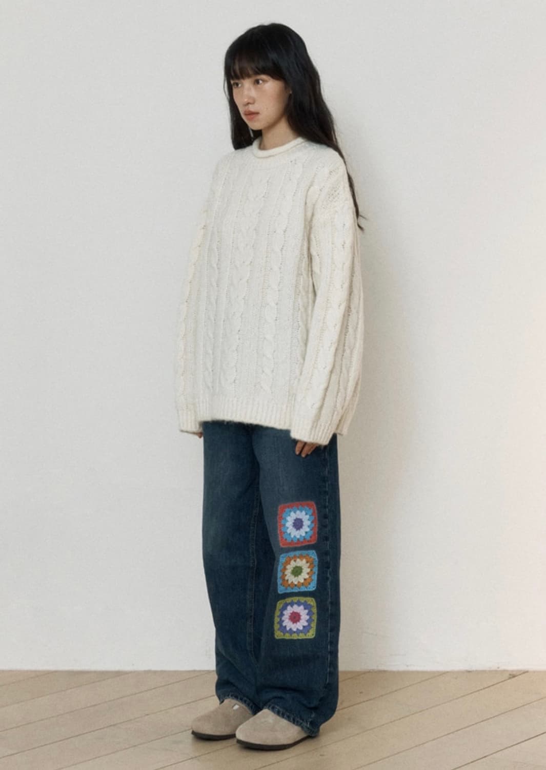 로씨로씨 X 그래피커스 Crochet Jeans [MIDDLE BLUE] 상품이미지1