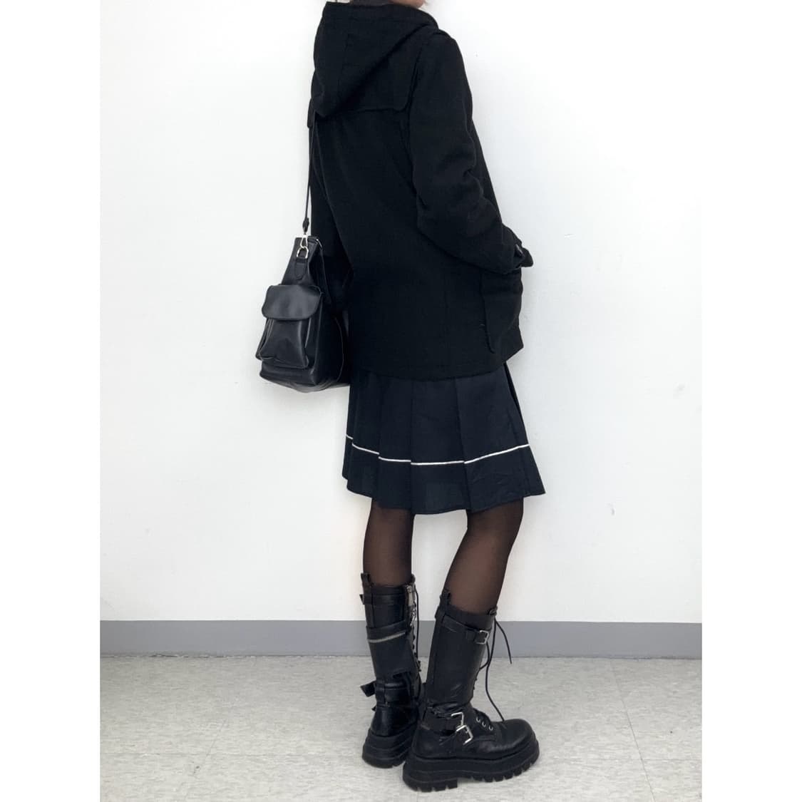 빈티지 블랙 하프 더플 코트 상품이미지4