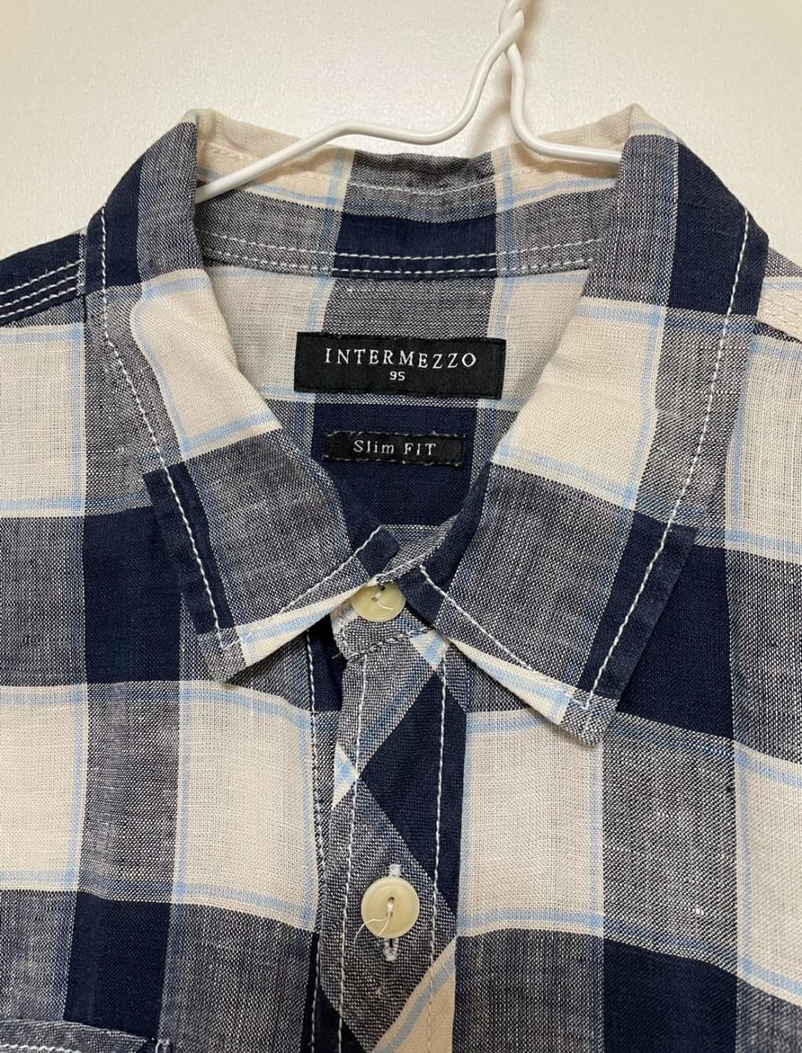 인터메조 체크 린넨 슬림핏 반팔셔츠 95 상품이미지3