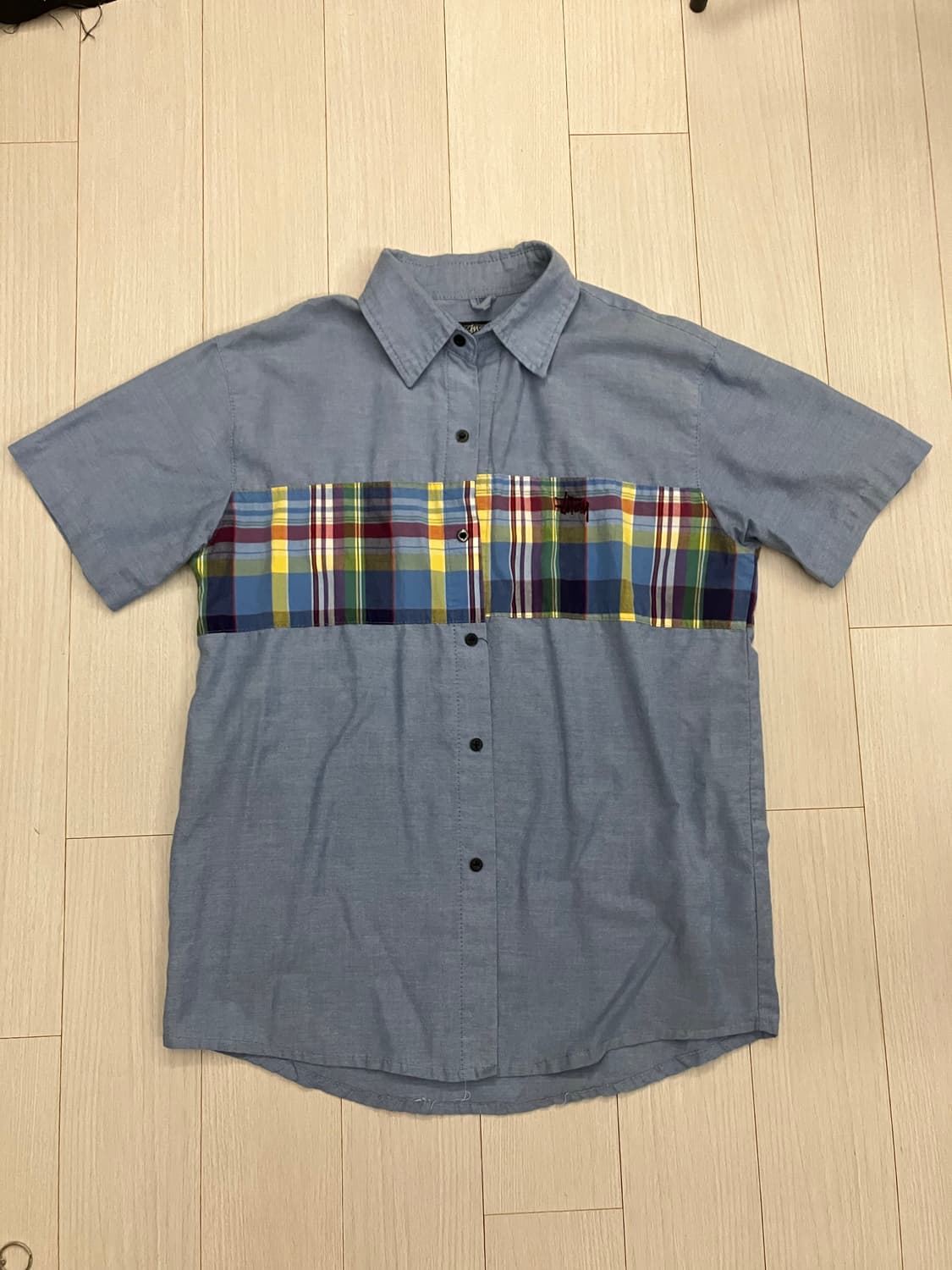 스투시 체크디테일 반팔 데님셔츠 상품이미지1