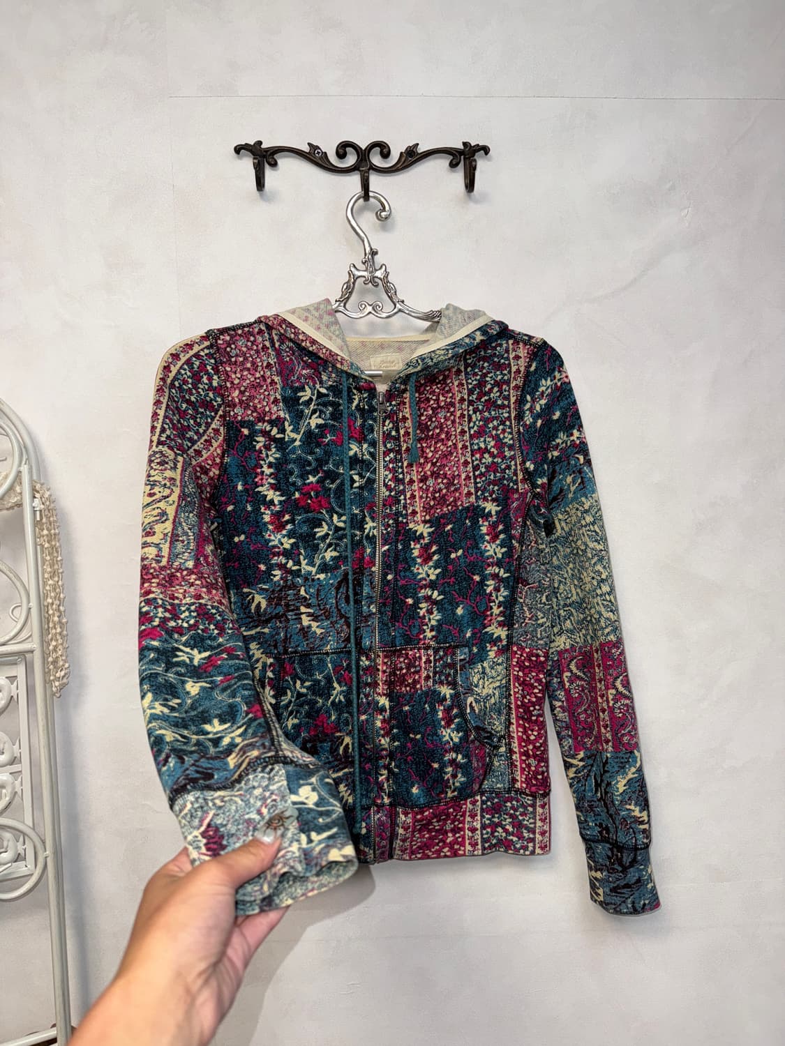 Pink blue oriental pattern cotton 후드집업 상품이미지4
