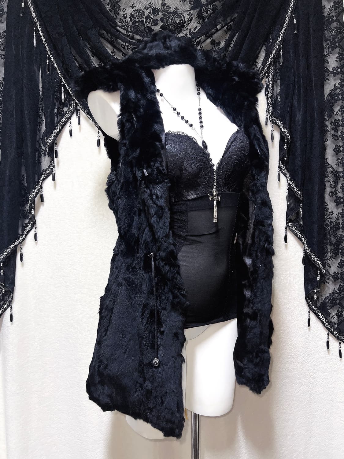 로맨틱고딕 고스펑크 오네갸루 핀터 모피 리얼퍼조끼 털코트 자켓 나나페어리 상품이미지2