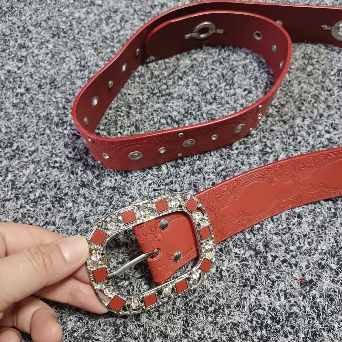 빈티지 y2k 벨트 큐빅장식  레드 상품이미지2