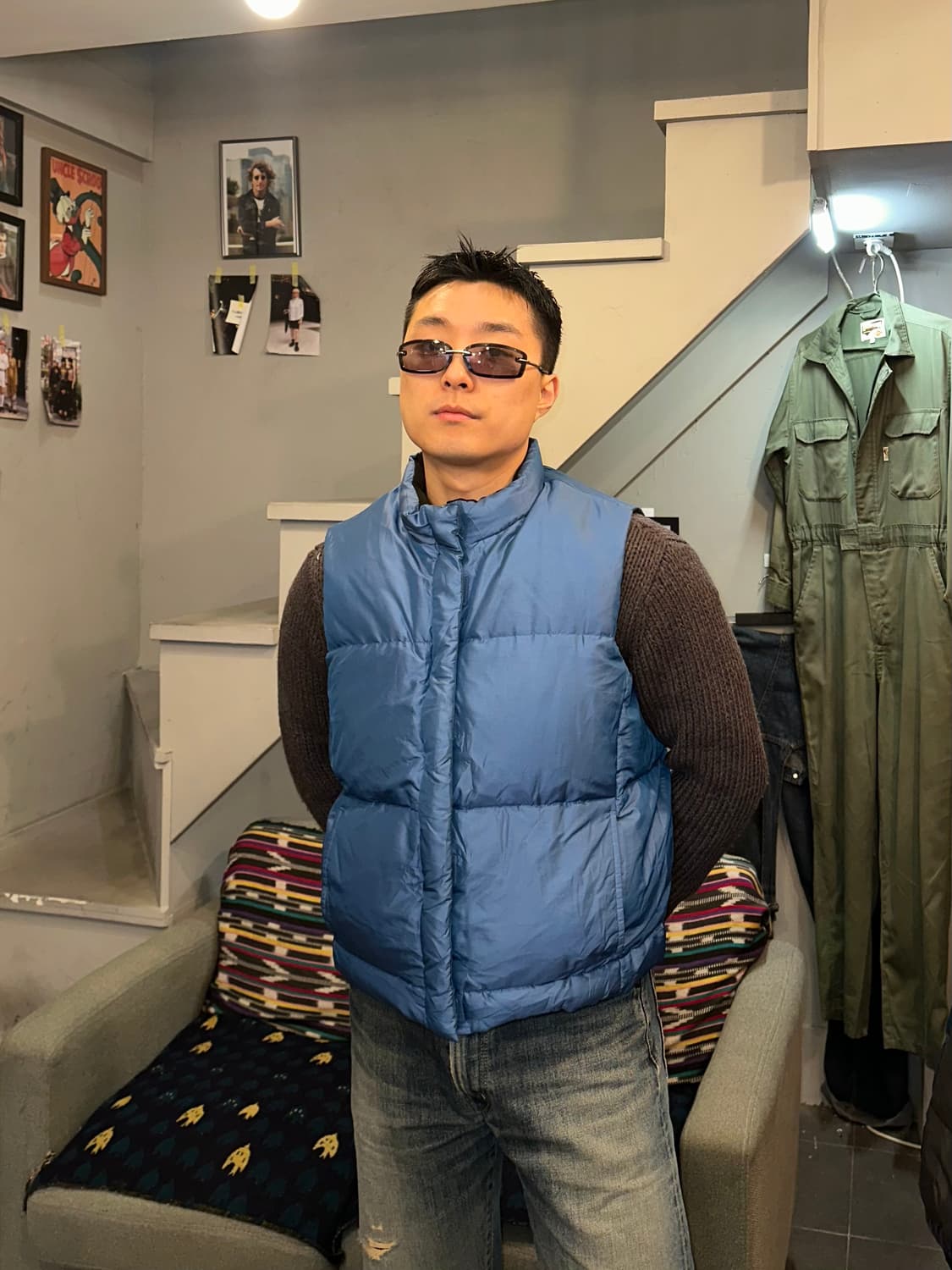 90‘s Gap blue/lining fleece padded vest 상품이미지2