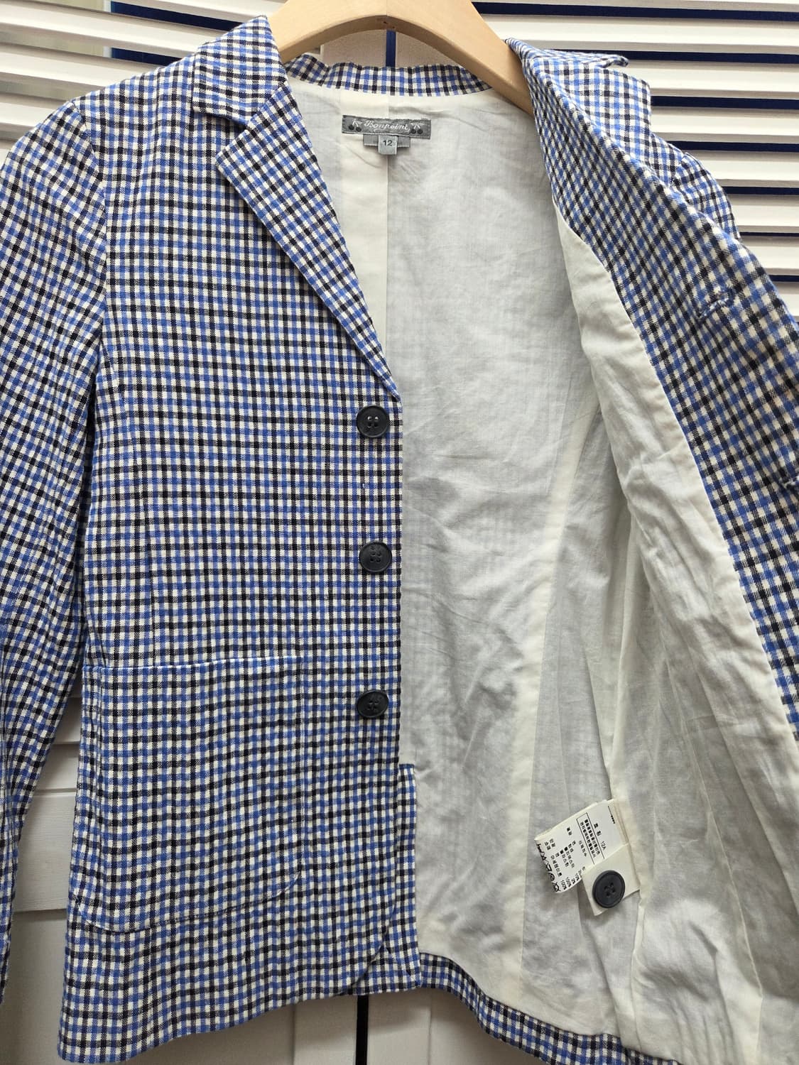 봉쁘앙 린넨 체크 블레이저 자켓 상품이미지5