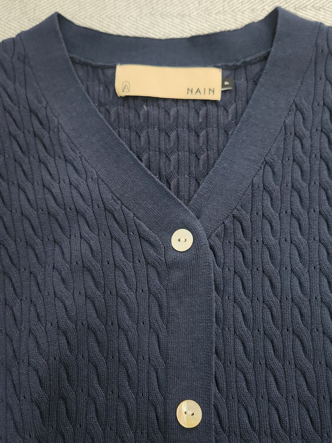 [F] 나인 NAIN 플레어 니트 반팔 원피스 네이비 상품이미지3