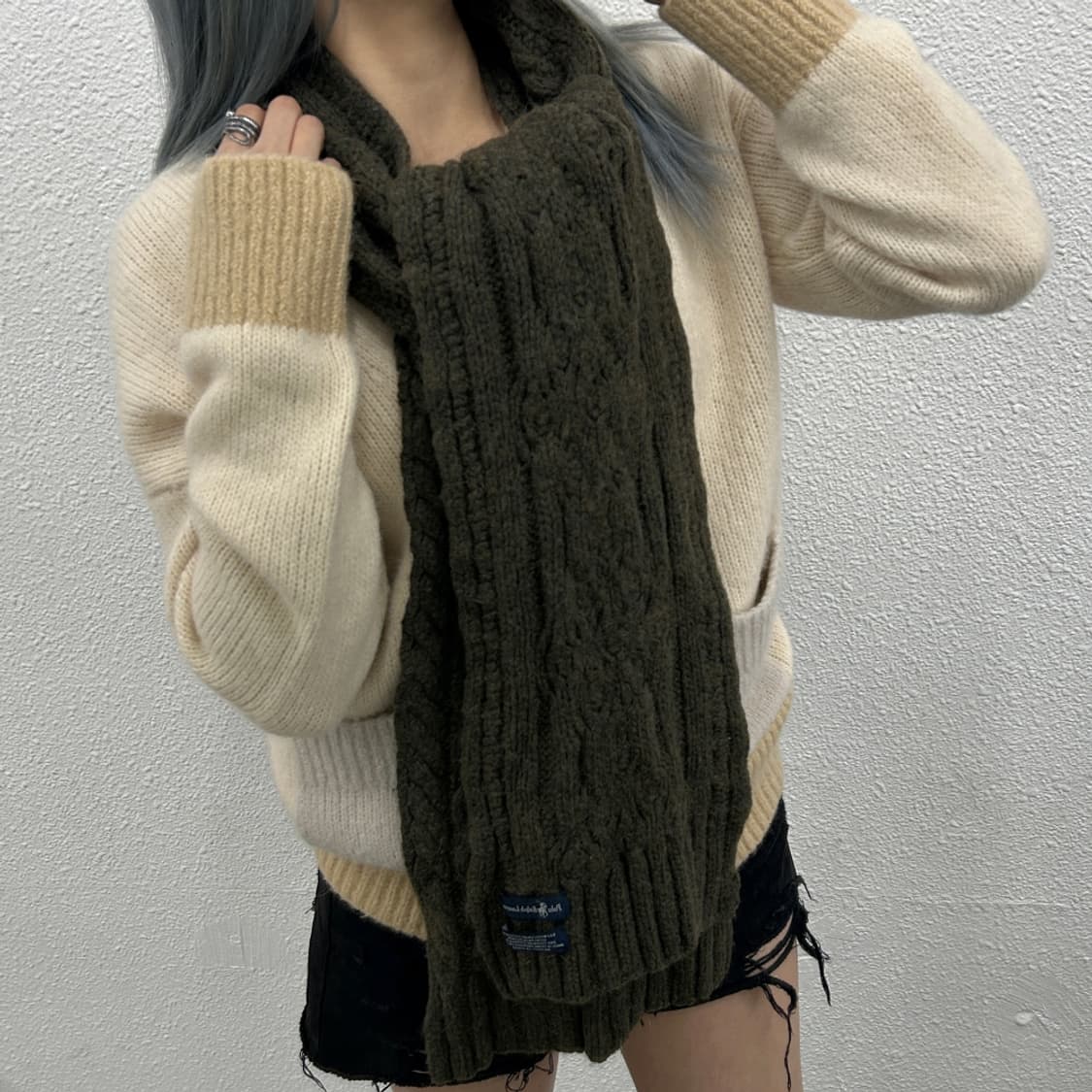 폴로 랄프로렌 꽈배기 카키 울 머플러 상품이미지2