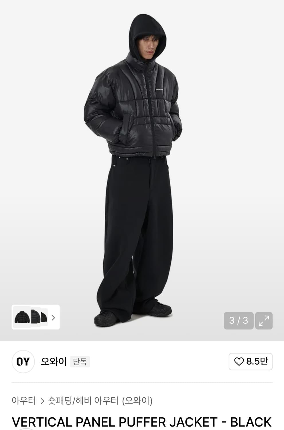 VERTICAL PANEL PUFFER JACKET - BLACK 상품이미지2