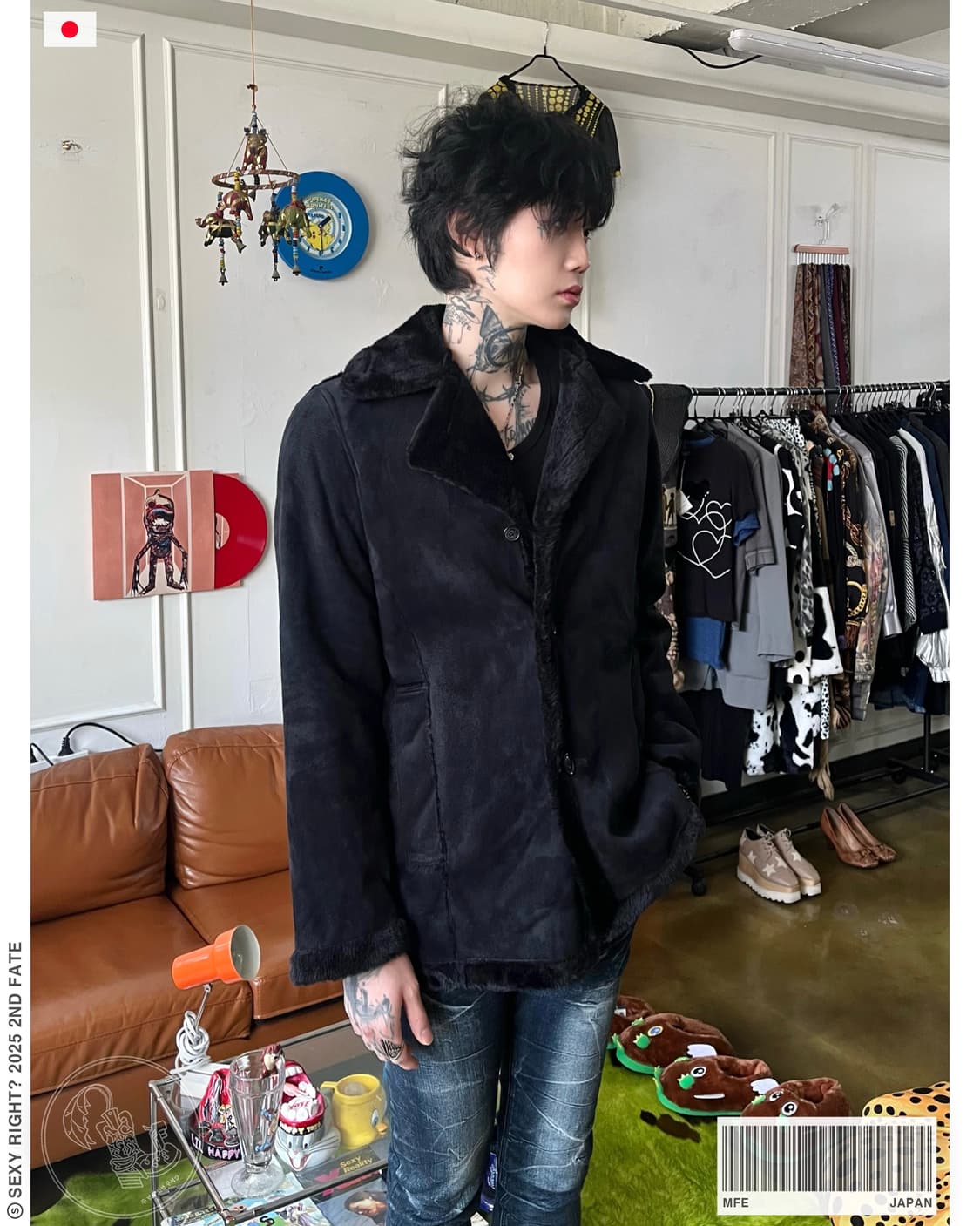 90-00s MFE Japan Black Leather Fur Coat 상품이미지1