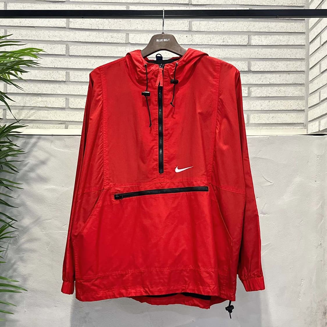 나이키 올드스쿨 반집업 후드 바람막이 캥거루 투포켓 로고 디테일 레드 상품이미지2