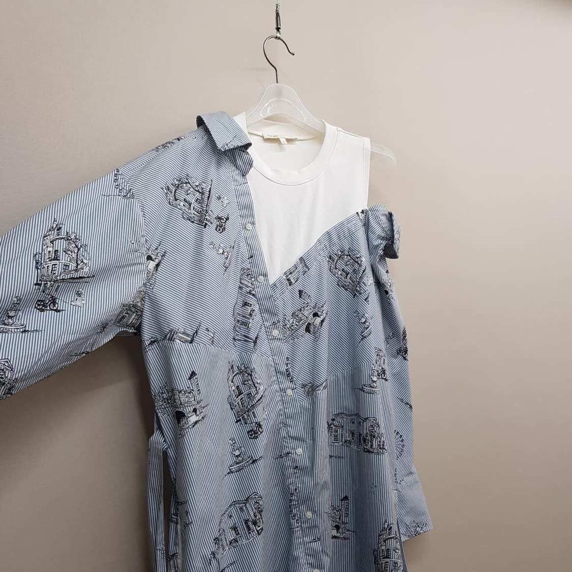 마쥬 maje 오프숄더 스트라이프 프린트 셔츠 원피스 1사이즈 상품이미지4