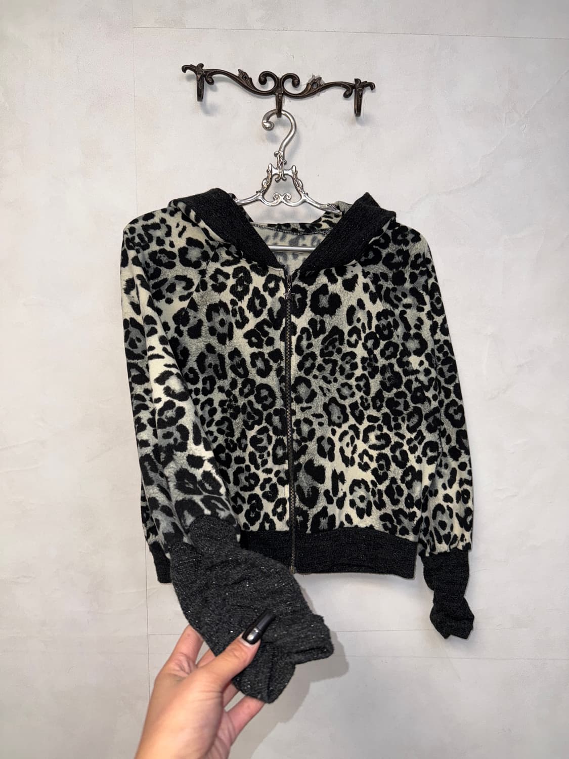 Gray leopard shirring warmer hood zipup 상품이미지1