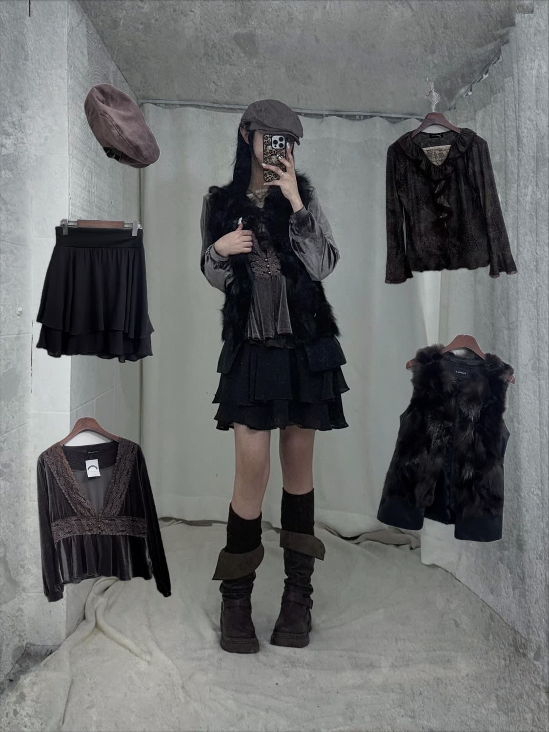 무채색 레오파드 오리엔탈 코디세트 상품이미지1