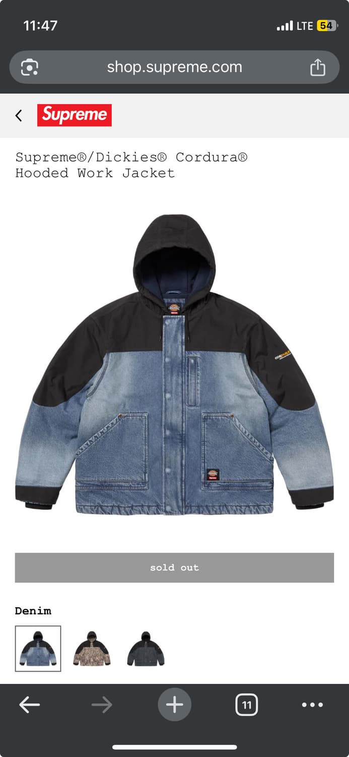 M) 슈프림 디키즈 25FW 코듀라 후드 워크자켓 상품이미지1