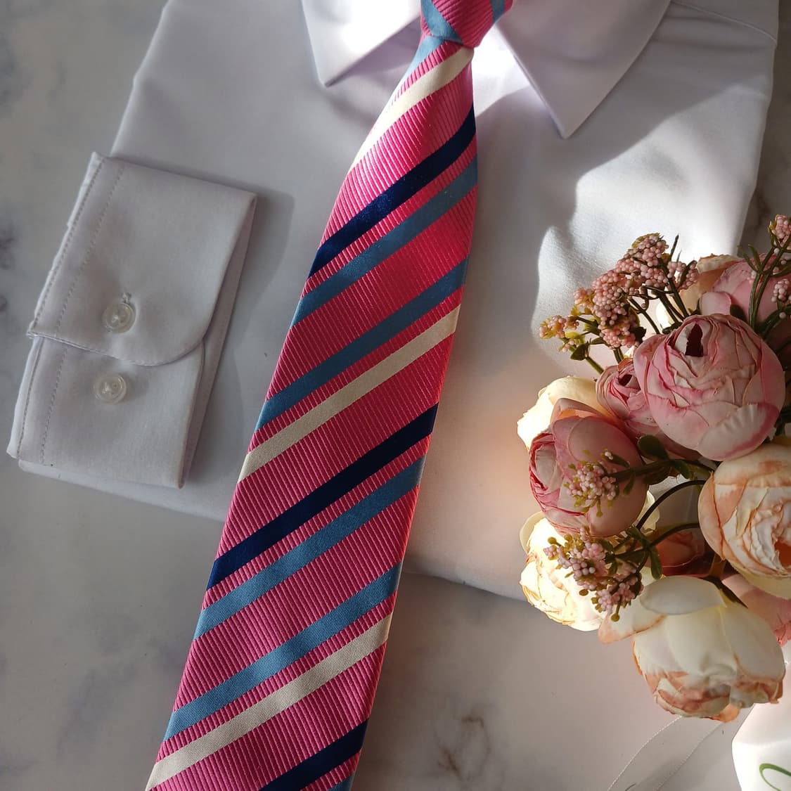 빈폴 실크 핑크 스트라이프 넥타이 8.5cm A등급 A19171
 상품이미지4