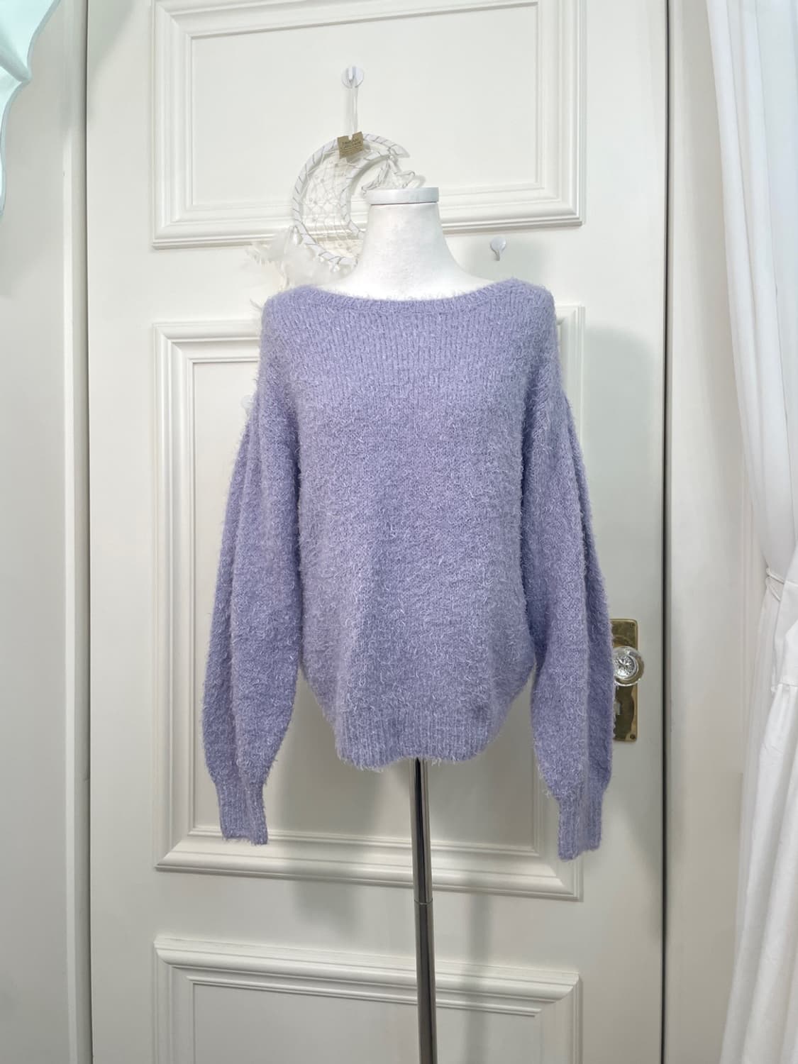 purple sleeve pleats cute sweater 상품이미지1