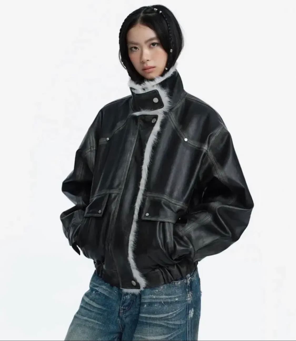 러프넥 무스탕 그레이 m 새상품 상품이미지1