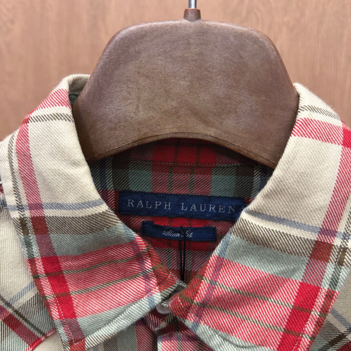 랄프로렌 코튼 셔츠 체크 패턴 웨스턴 스냅 버튼 디테일 레드 아이보리 상품이미지6