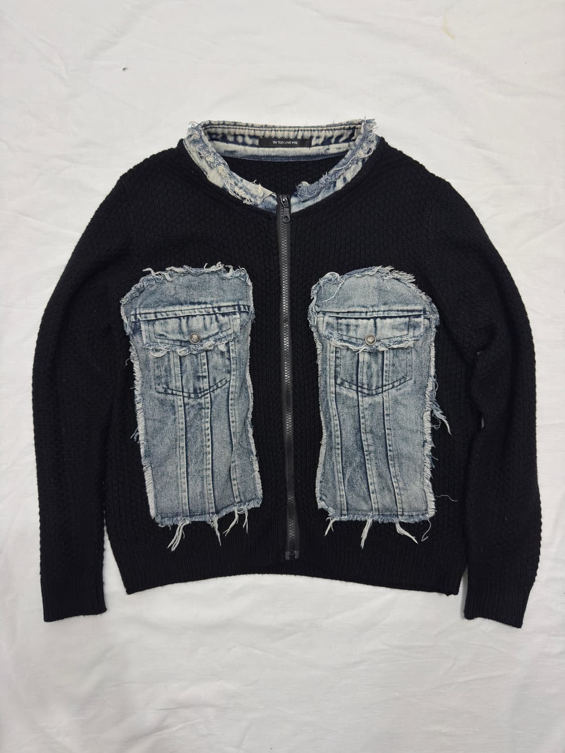 try too love you denim detail knit zipup 상품이미지3