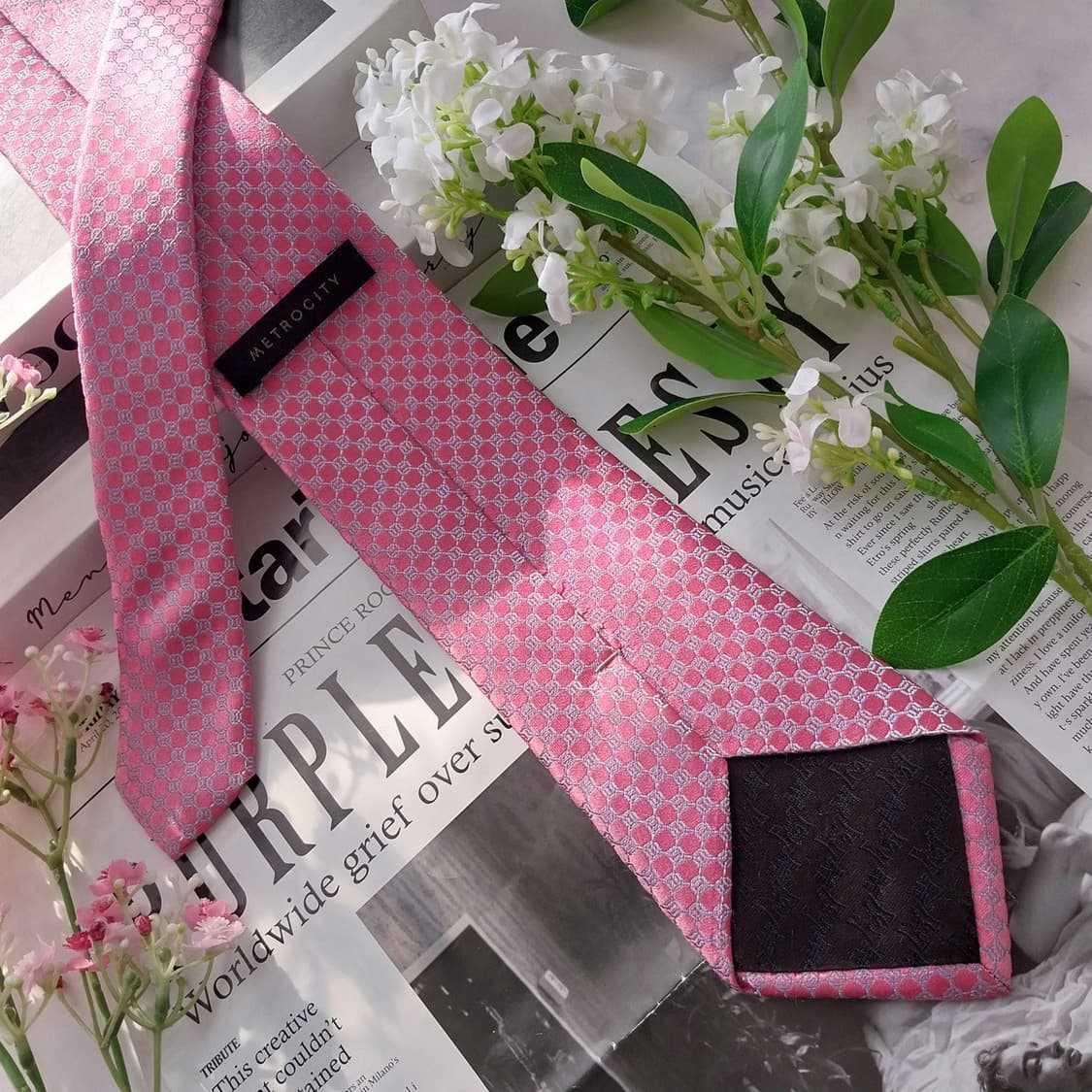 메트로시티 실크 핑크 자카드 넥타이 8.5cm A+등급 K1991 상품이미지5