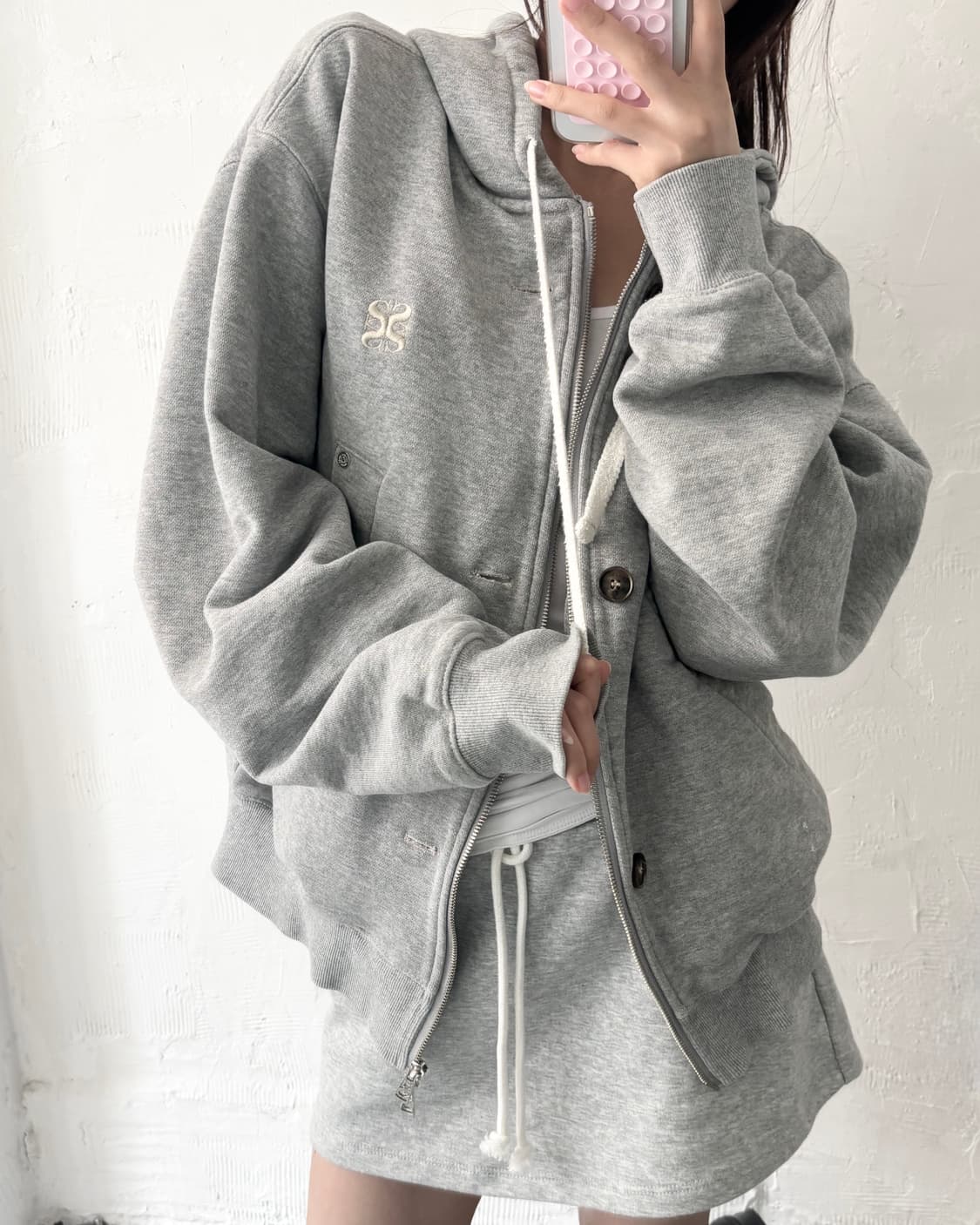 Satur 세터 로고 2-way 멜란지그레이컬러 후드집업 상품이미지1