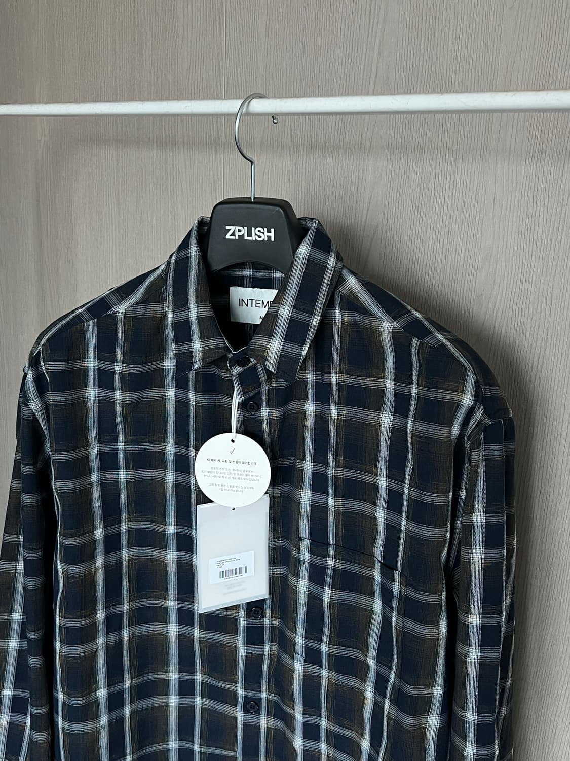 인템포무드 미드나잇 체크 크롭 셔츠 M사이즈 새상품 상품이미지2