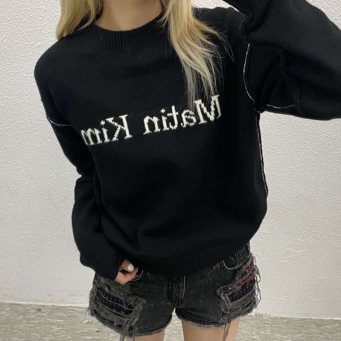 마뗑킴 스펠아웃 블랙 니트 S 상품이미지2