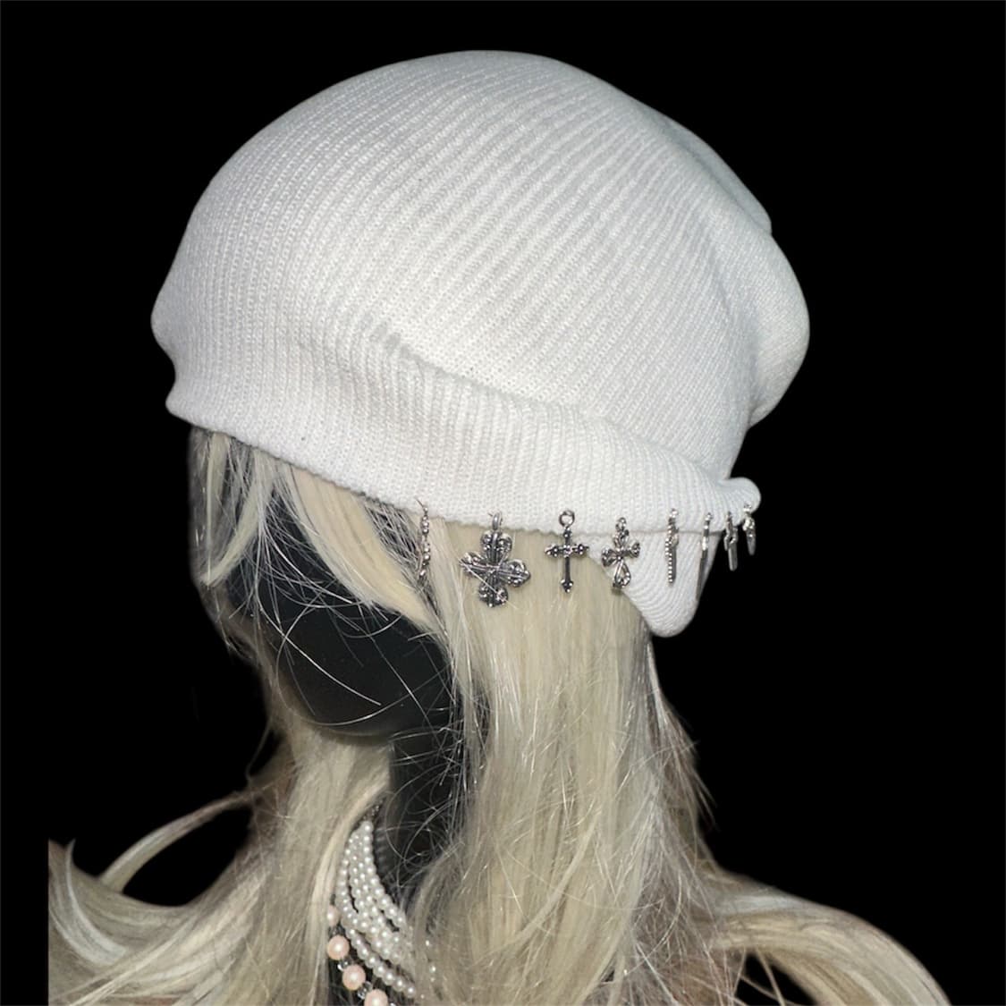 십자가 팬던트 핀턱 커스텀 숏 비니 상품이미지1