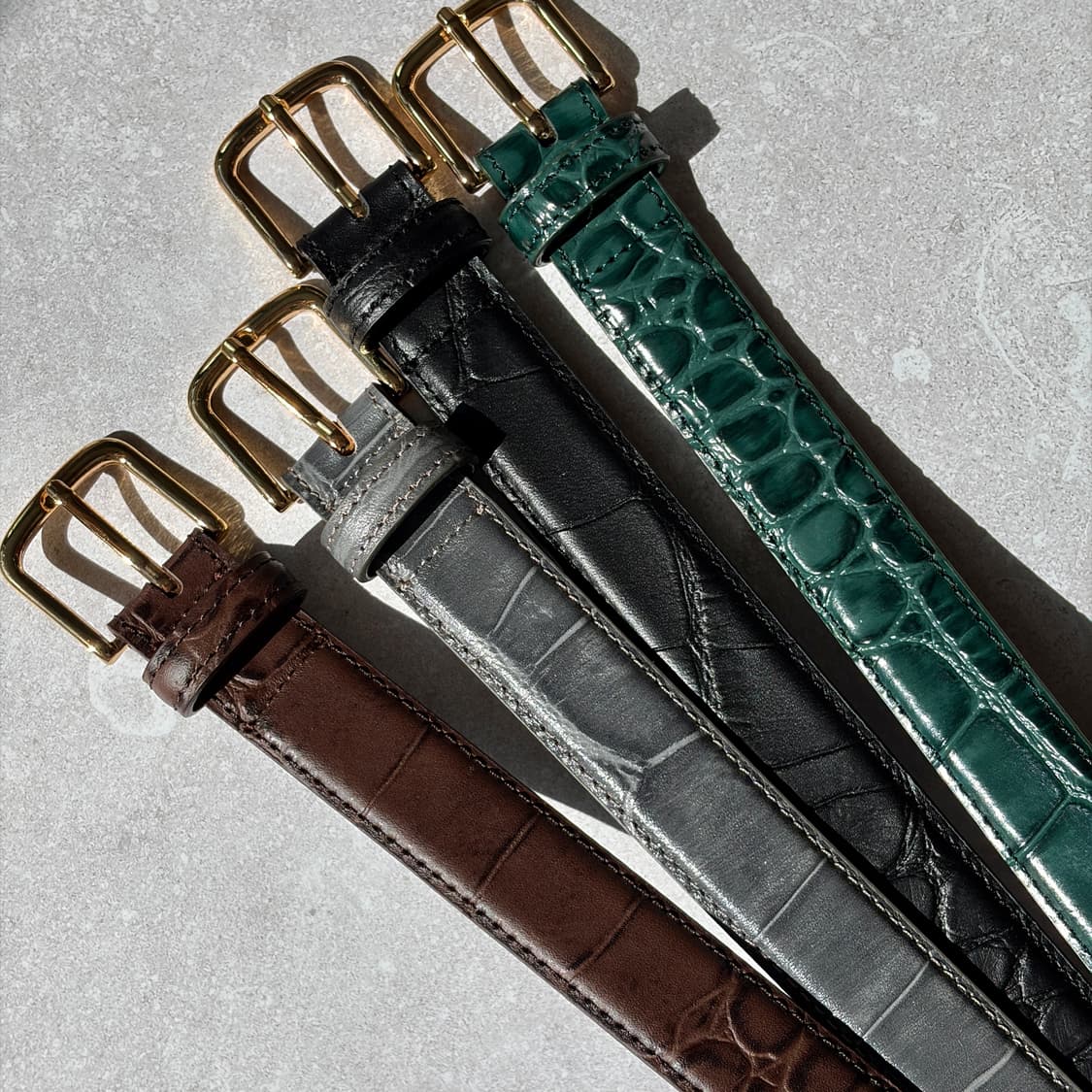 Oribell 크로커다일 페이던트 소가죽 골드버클 미니멀 버클 벨트 상품이미지3