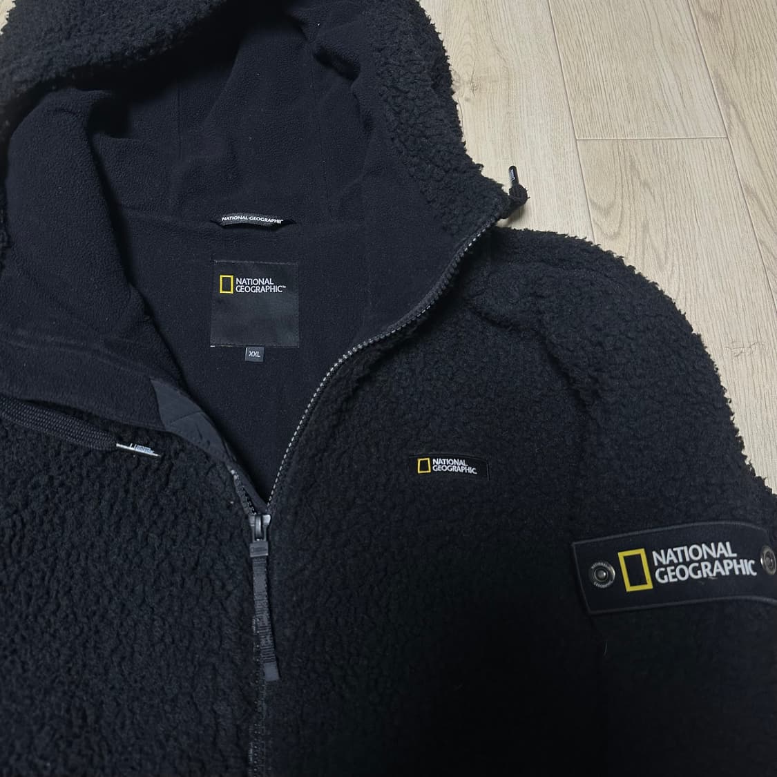 내셔널지오그래픽 블랙 후드 후리스 집업 상품이미지2