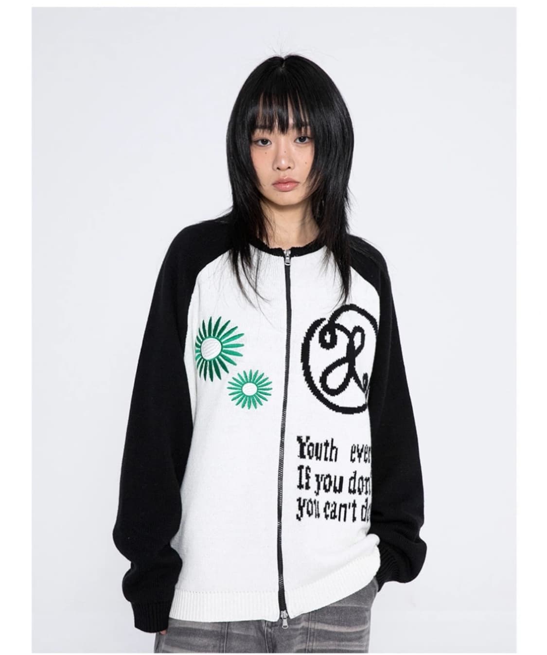 엑스톤즈 플라워 래글런 니트집업 상품이미지1