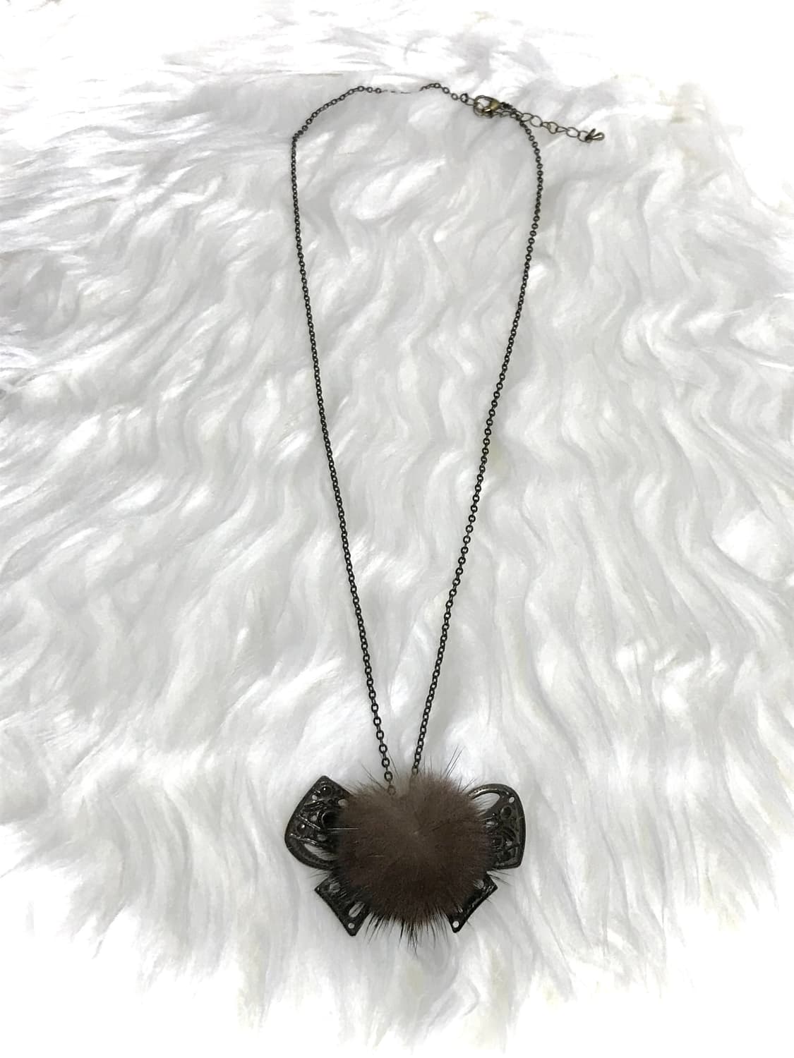 빈티지 갸루 리본 앙고라퍼 체인 목걸이 상품이미지3