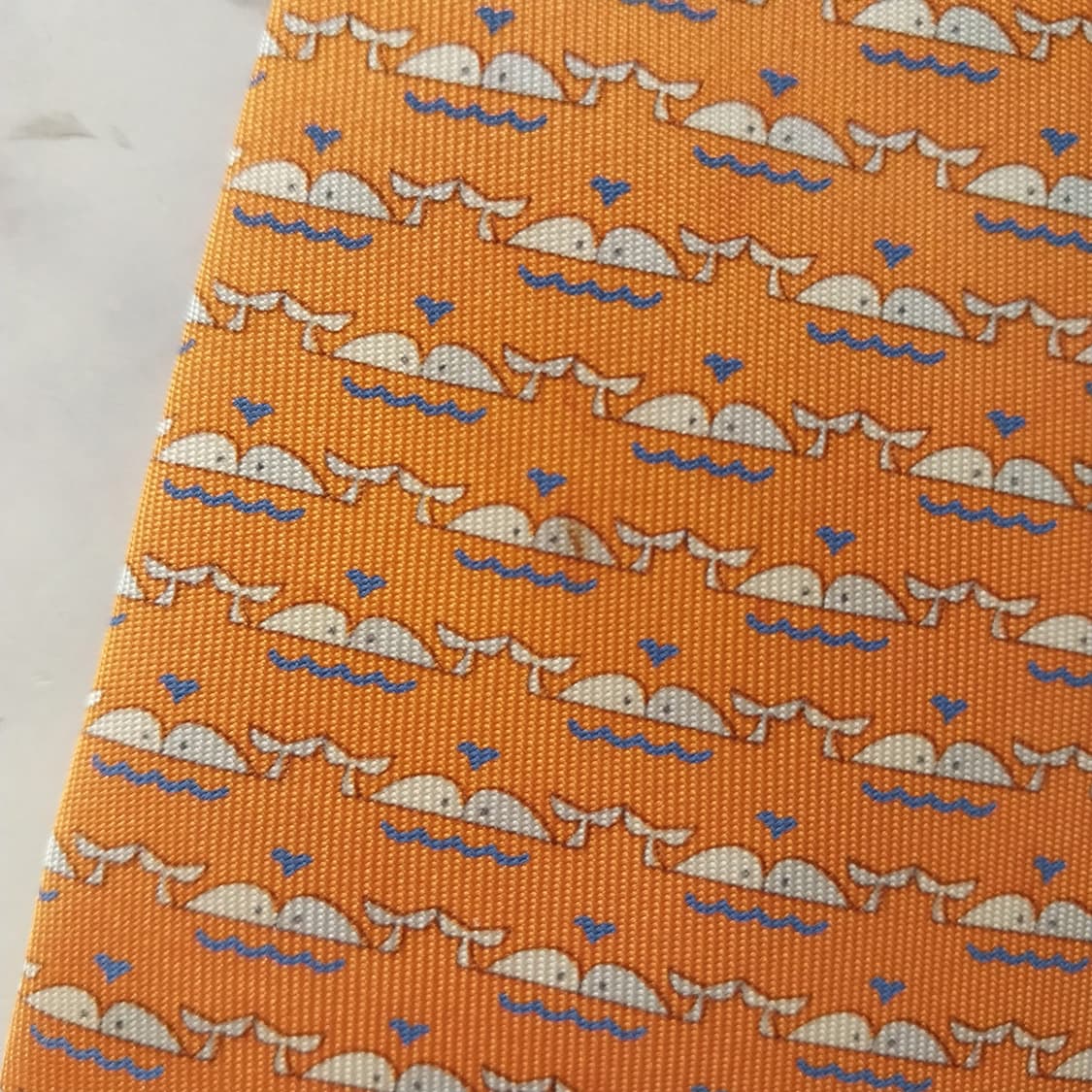 살바토레 페라가모 실크 오렌지 고래 패턴 넥타이 8cm B등급 K1633 상품이미지10