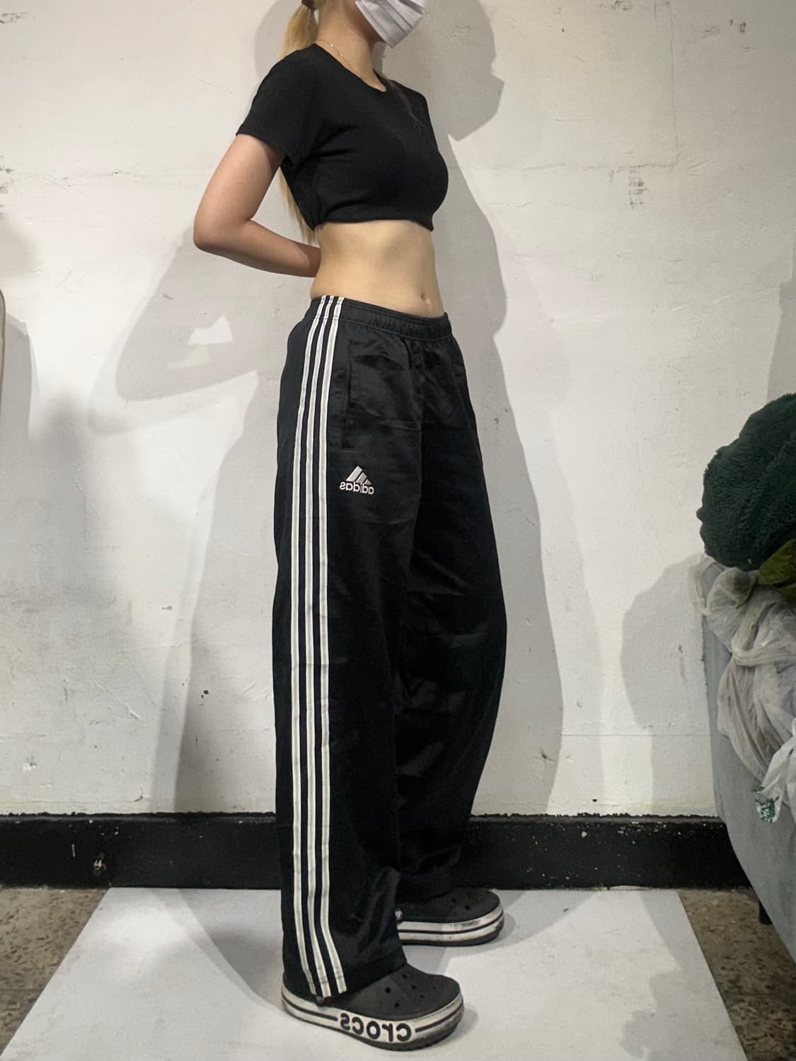 00s 아디다스 블랙 화이트 삼선 와이드 팬츠 상품이미지1