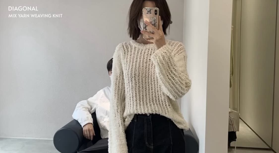 다이애그널 MIX YARN WEAVING KNIT white 상품이미지2