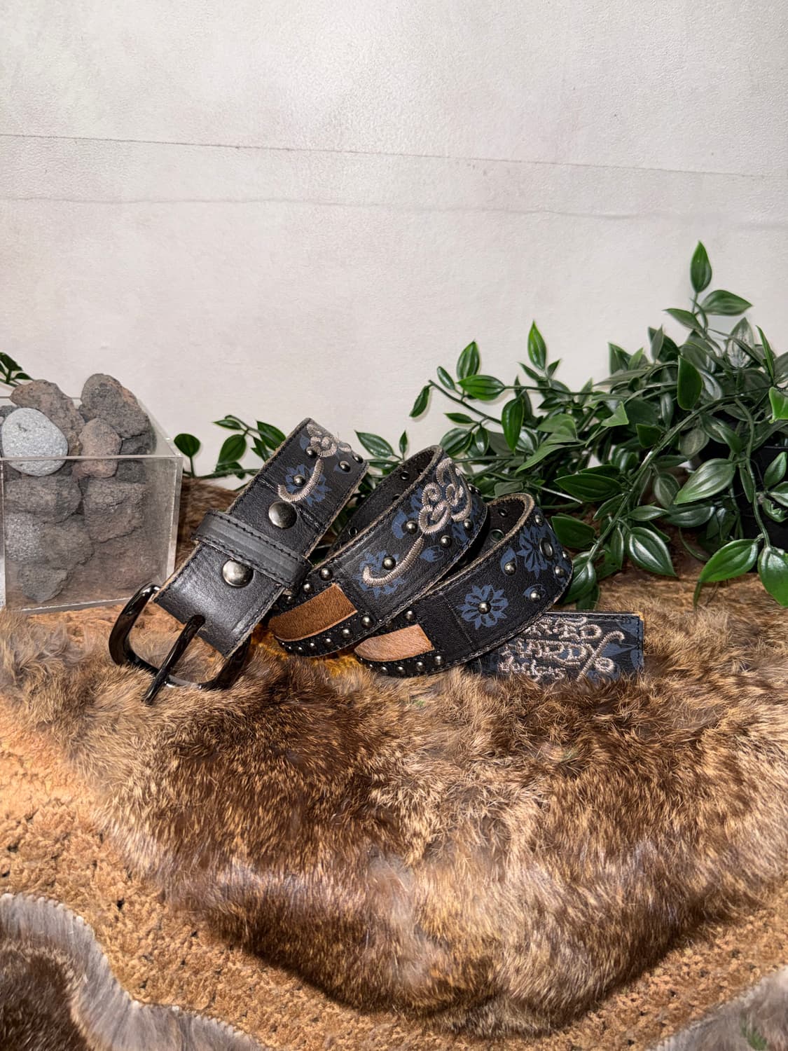 Ed Hardy oriental flower calf fur belt 상품이미지1
