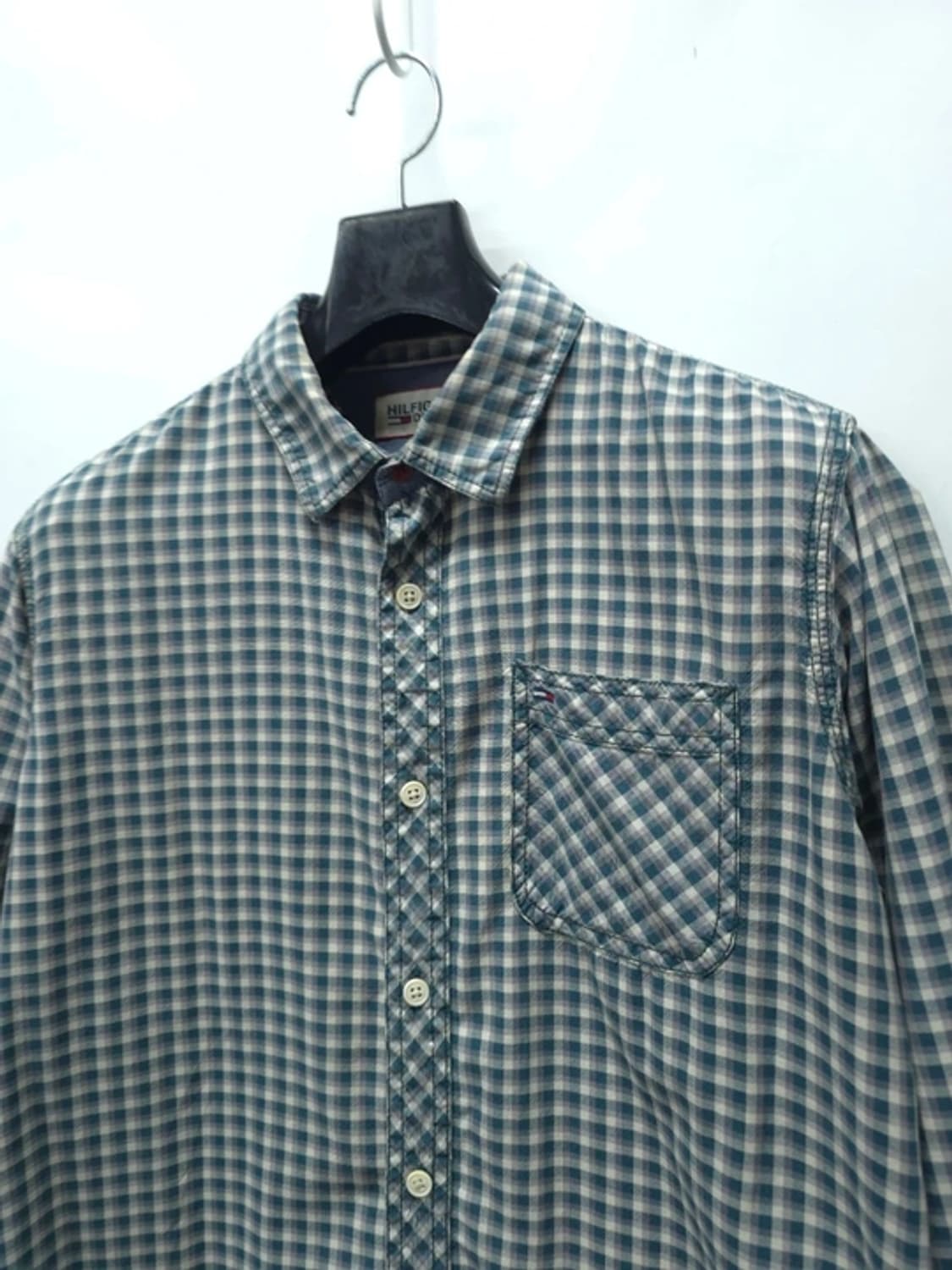 힐피거데님 남성 블루 그레이 체크패턴 캐주얼셔츠 (95~100) 상품이미지2