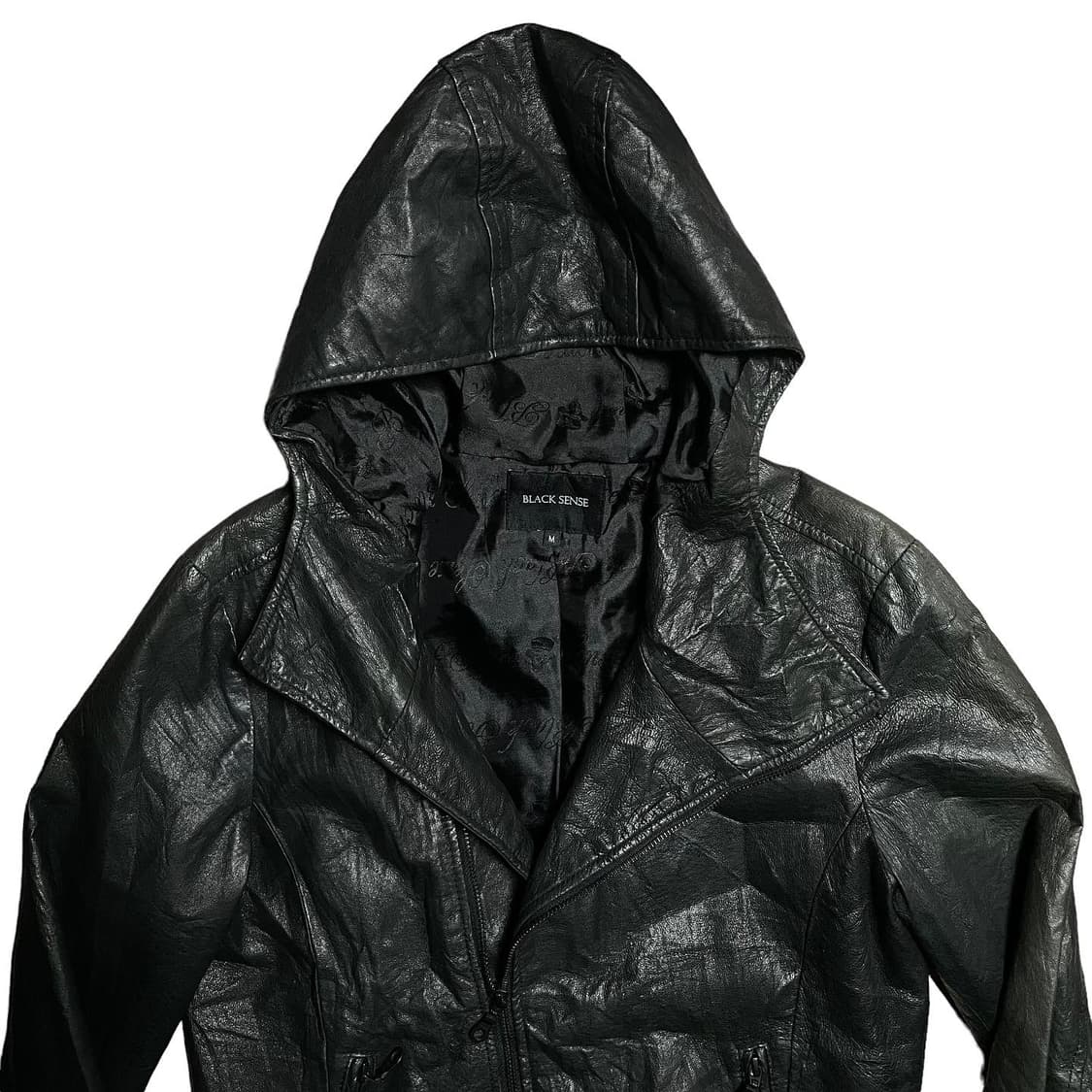 BLACK SENSE 사선 집업 레더 후드 자켓 상품이미지2