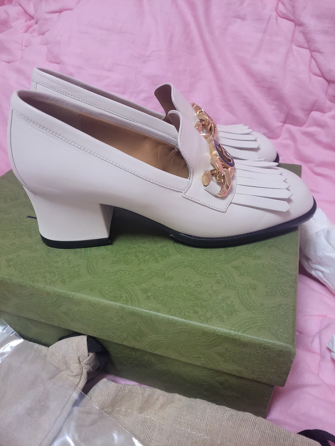 정품)급처1번신음상태좋음!구찌 인터로킹 G 레더 펌프 미드힐 구두 로퍼 상품이미지8