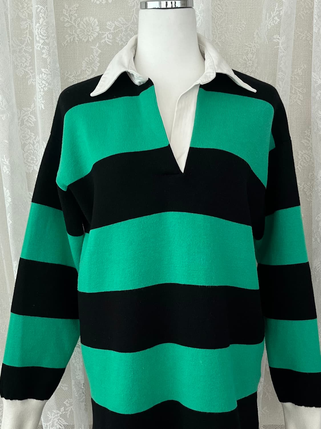 1) 산드로 스트라이프 카라 니트 그린 상품이미지3